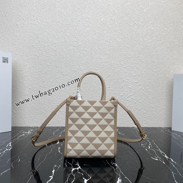 Prada專櫃新款刺繡織物托特包 1BA355 普拉達小號有長肩帶刺繡手提購物包 csp1483